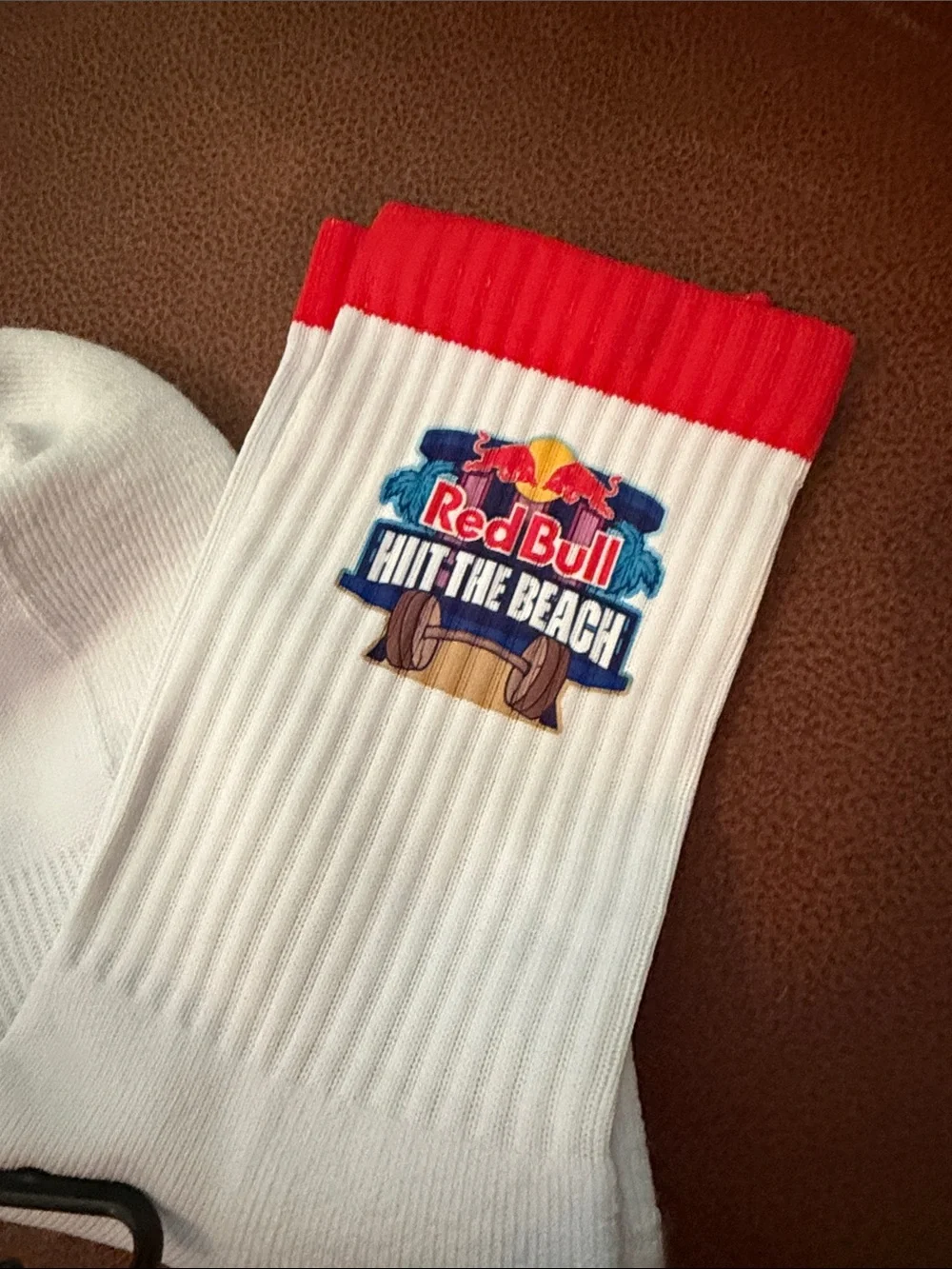 Hit The Beach White & Red Crew Socks